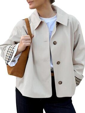 Women's Cropped Trench Coat Spring Fashion Jackets Outfit Single Breasted Beige